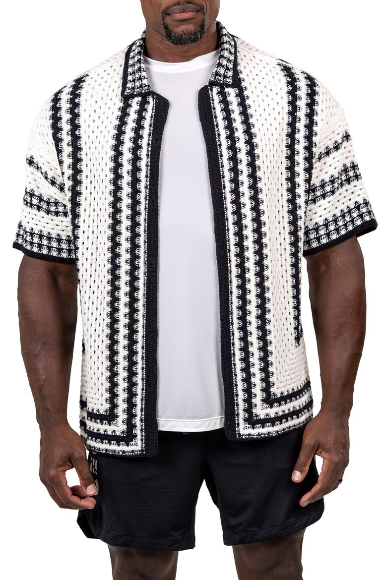 Marthy Knit Short Sleeve Button-Up Shirt, Main, color, WHITE