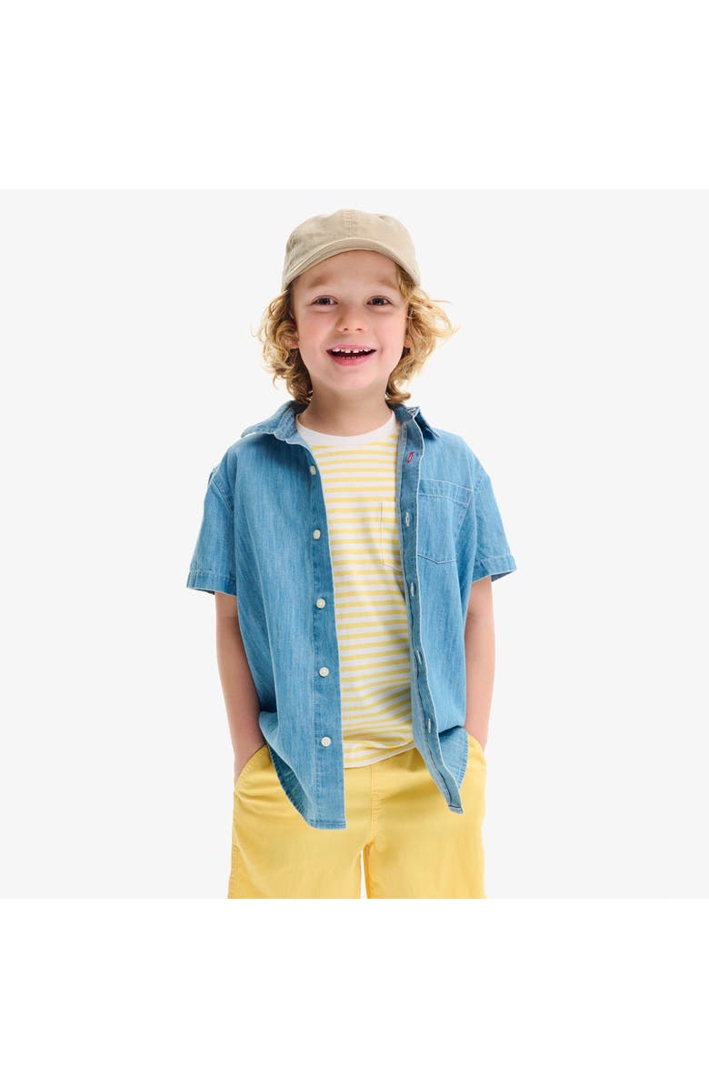 Primary Kids Short Sleeve Chambray Button Down, Alternate, color, Chambray