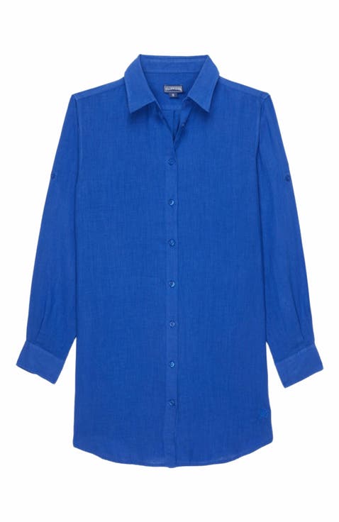 Women's Solid Linen Shirt Dress