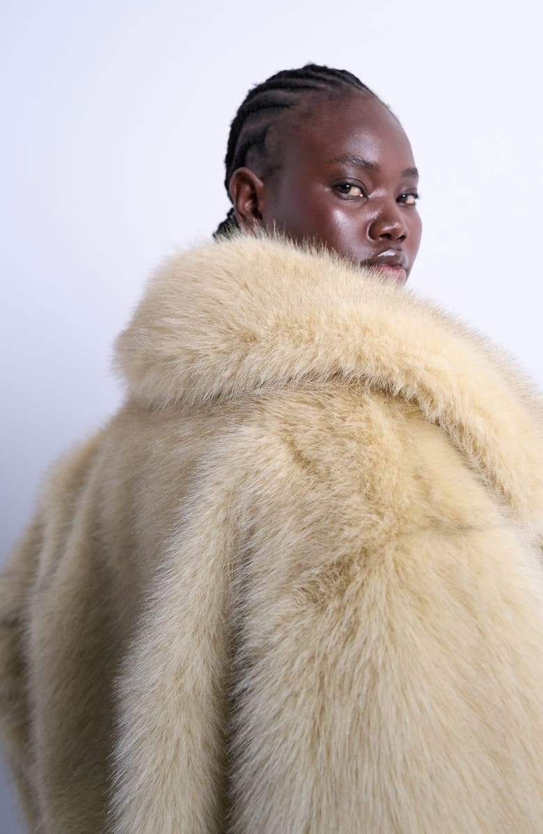 Topshop Faux Fur Bomber Jacket, Alternate, color, Buttermilk