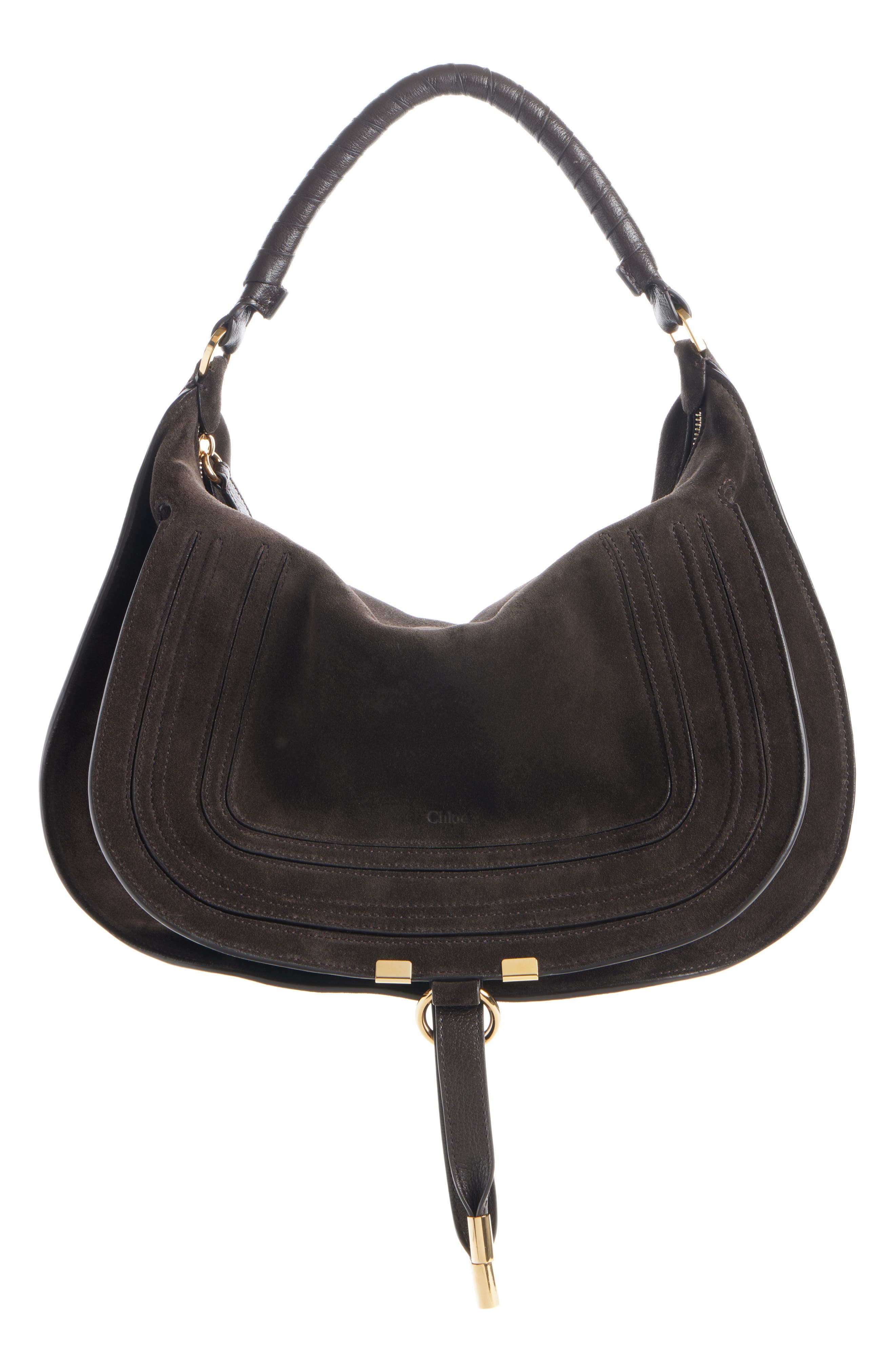 Chloé Medium Marcie Suede Shoulder Bag, Main, color, Kohl Brown