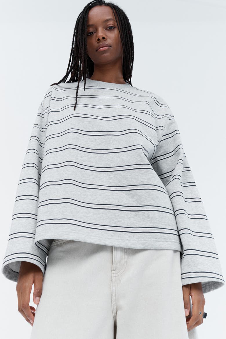 Oversized Sweatshirt, Alternate, color, Light gray melange/striped