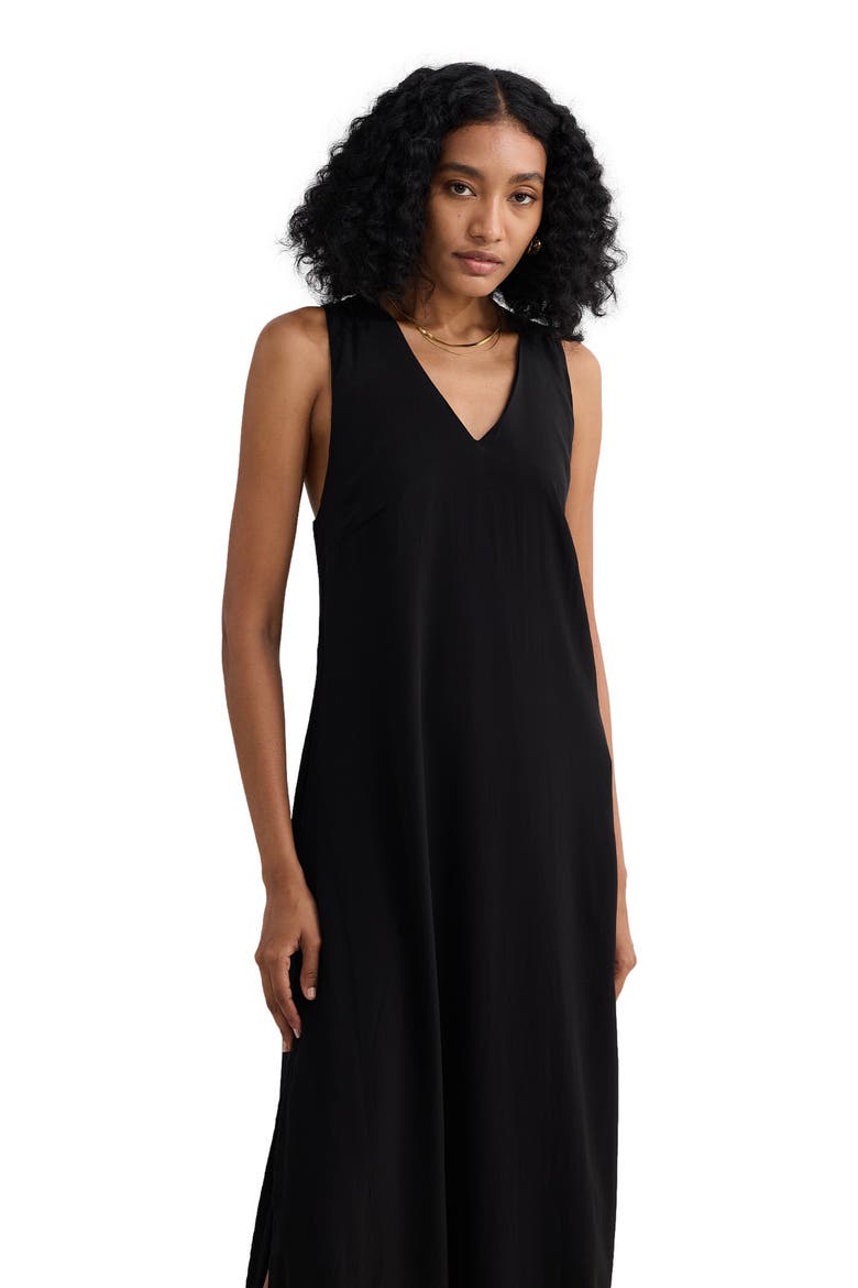 Crossed in Chic Sleeveless Maxi Dress in Black, Alternate, color, Solid