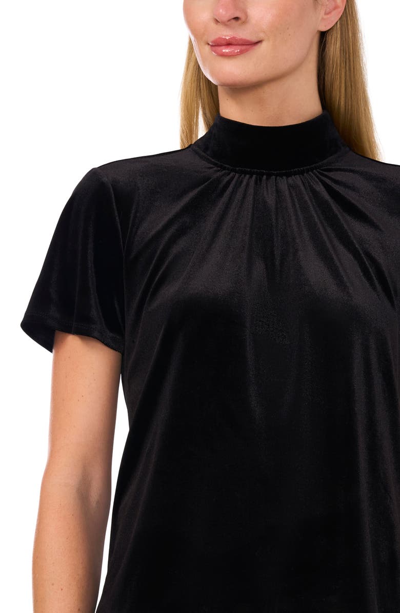 CeCe Mock Neck Cutout Stretch Velvet Top, Alternate, color,