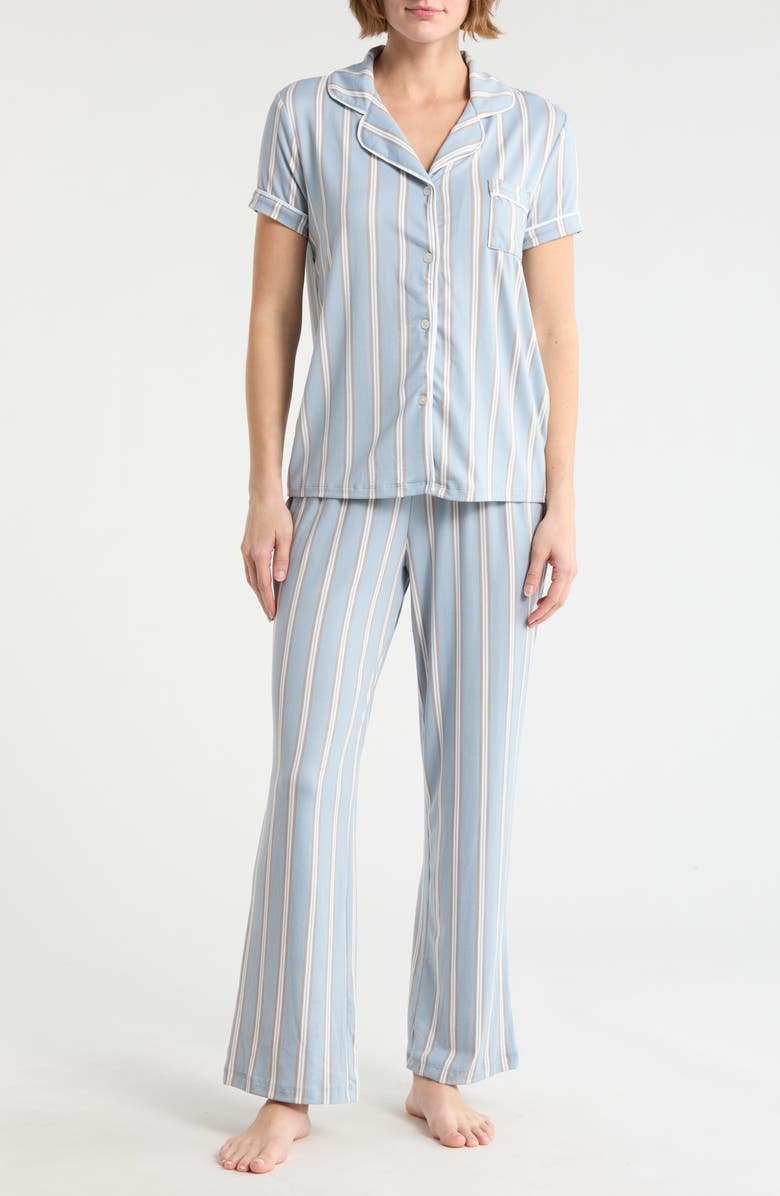 Tart Manma 3-Piece Jersey Pajamas, Main, color, Morning Stripe Blue