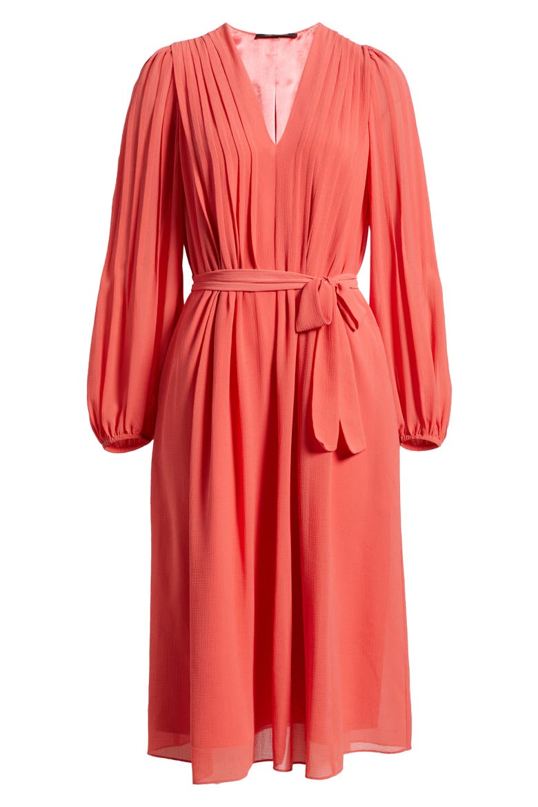 Tatum Pleated Tie Waist Long Sleeve Dress, Alternate, color, POPPY