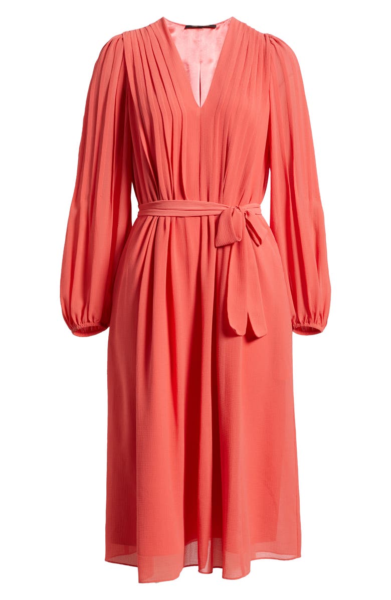 KOBI HALPERIN Tatum Pleated Tie Waist Long Sleeve Dress, Alternate, color, Poppy