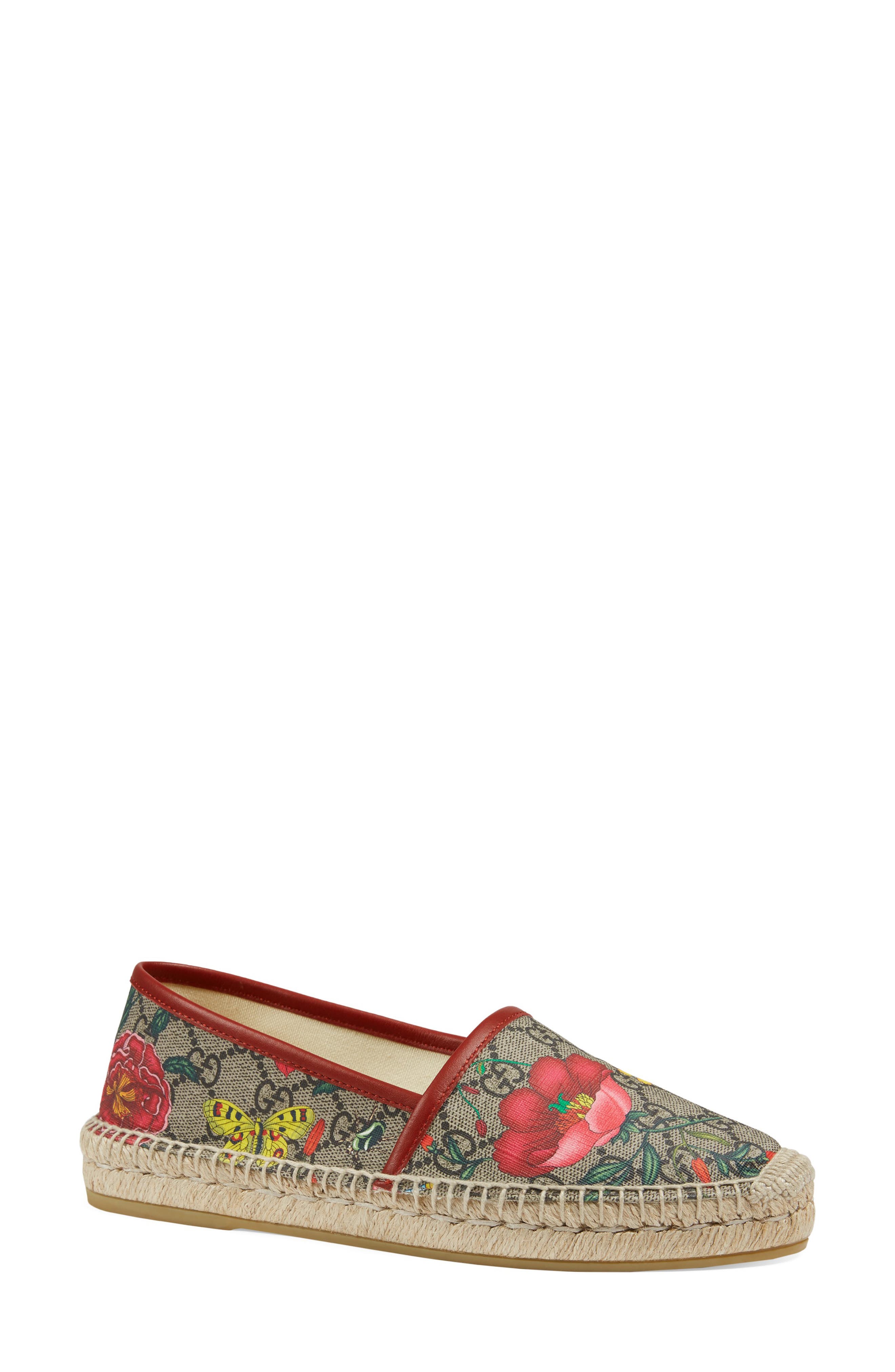 Gucci Pilar Floral GG Supreme Espadrille Flat, Main, color, 