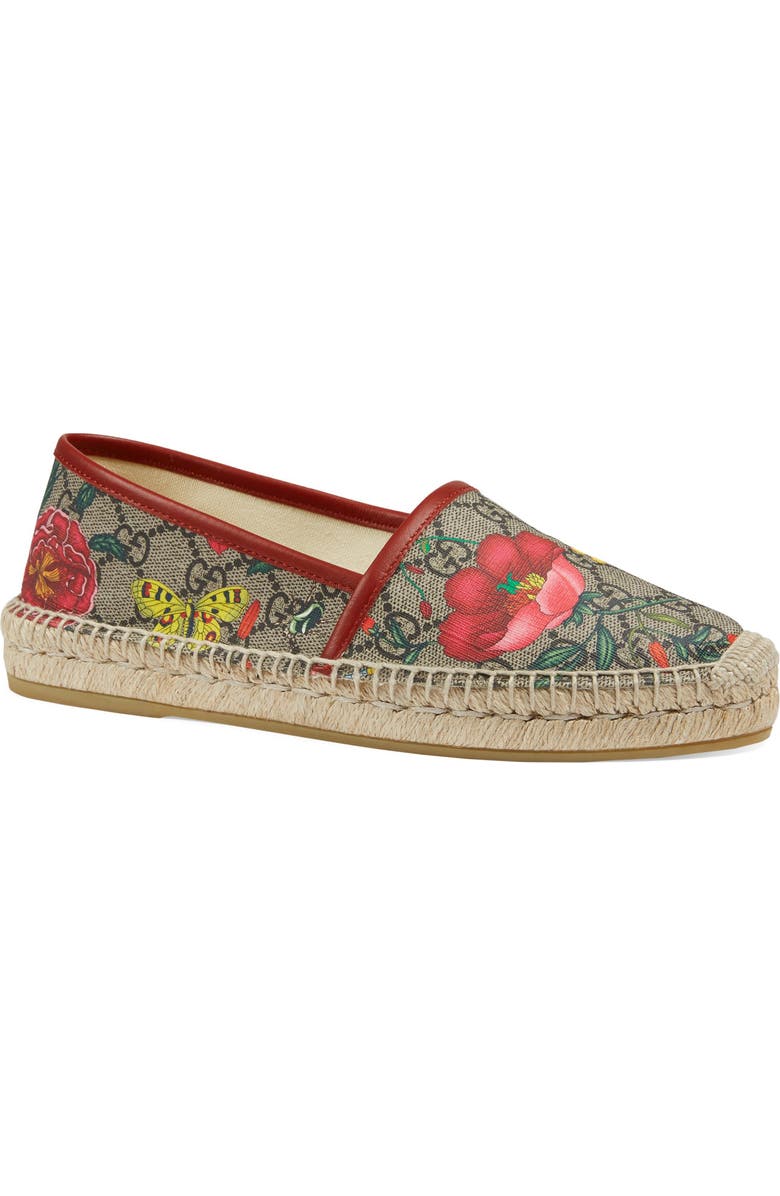 Gucci Pilar Floral GG Supreme Espadrille Flat, Main, color,