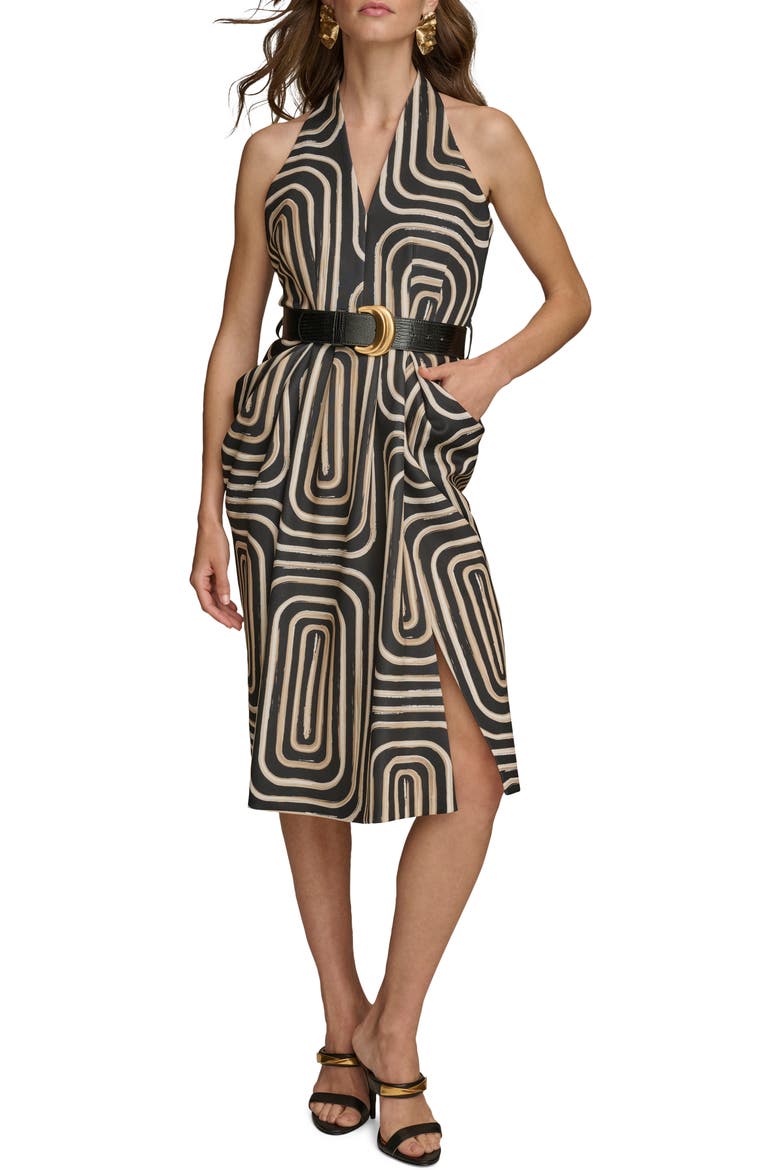 Belted Midi Dress, Main, color, BLACK FAWN