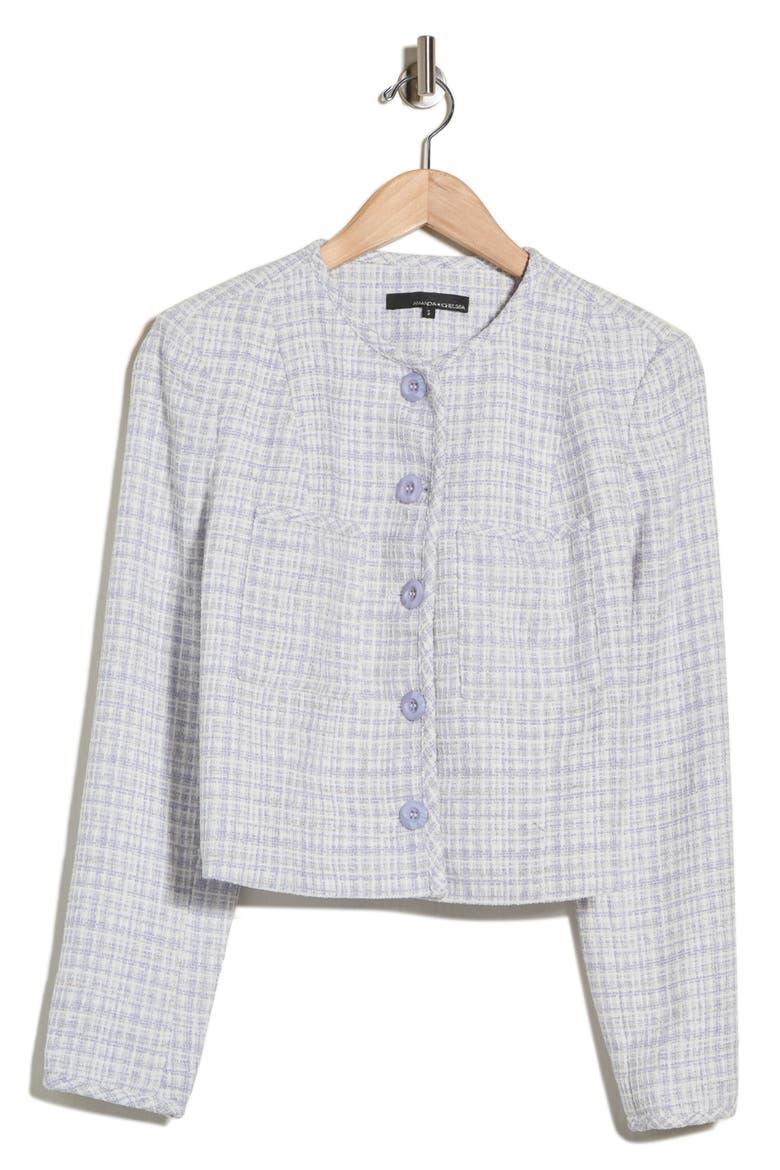 Patch Pocket Crop Bouclé Jacket, Alternate, color, BLUE/ WHITE