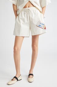 Stine Goya Crisp Stripe Organic Cotton Drawstring Shorts