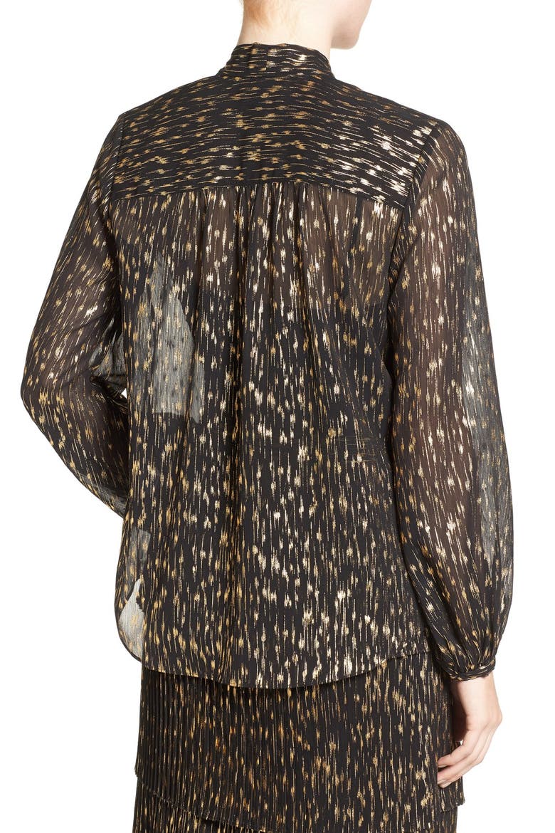 Olivia Palermo + Chelsea28 Tie Neck Blouse, Alternate, color, BLACK- GOLD FOIL COMBO