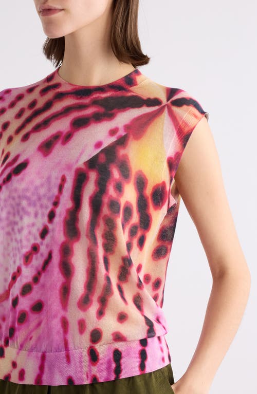 Dries Van Noten Tamara Leopard Orchid Sleeveless Cotton Blend Sweater In Pink