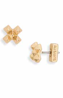 AllSaints Cross Pyramid Stud Earrings