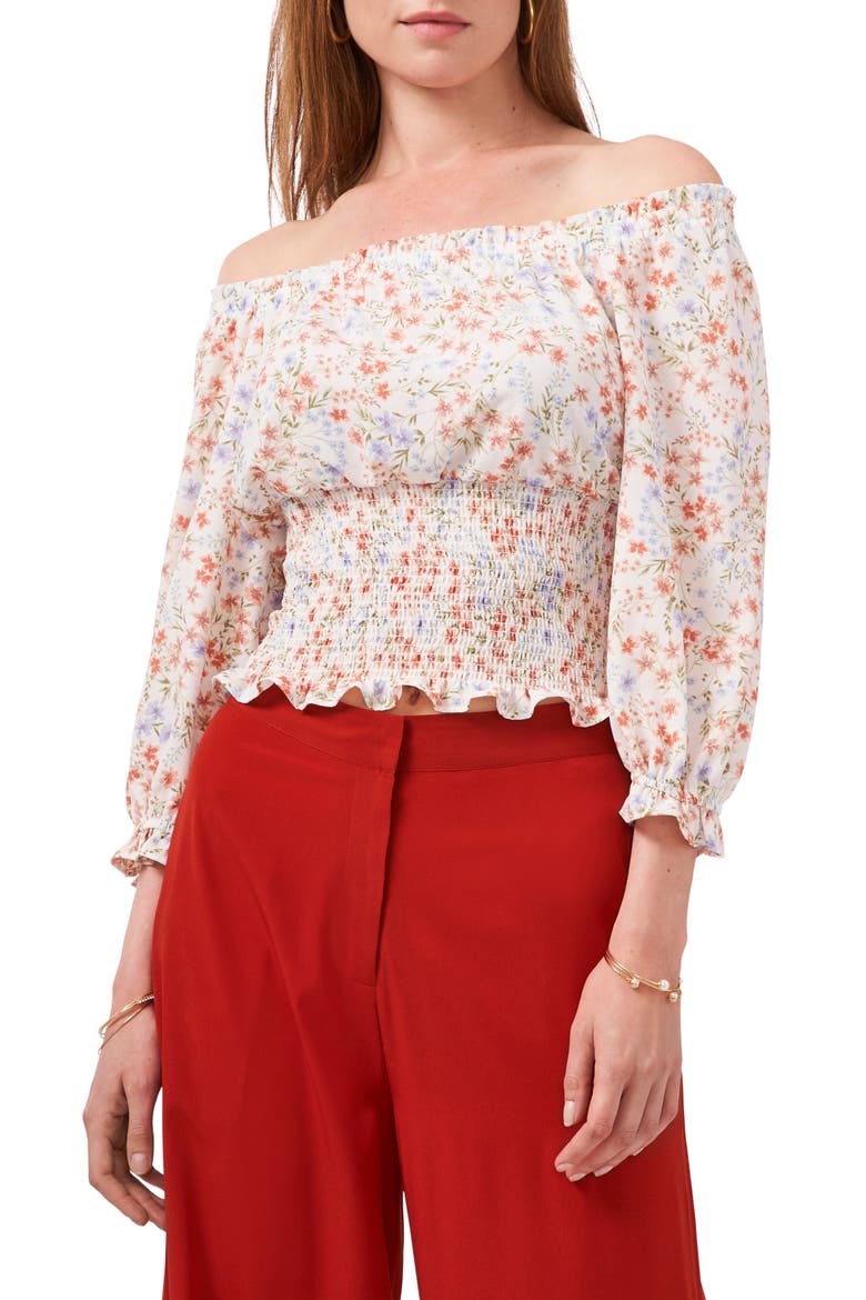 Off the Shoulder Crepe Blouse, Main, color, DEMURE FLRL SE