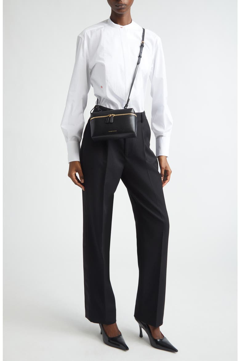 Bib Detail Cotton Poplin Button-Up Shirt, Alternate, color, WHITE