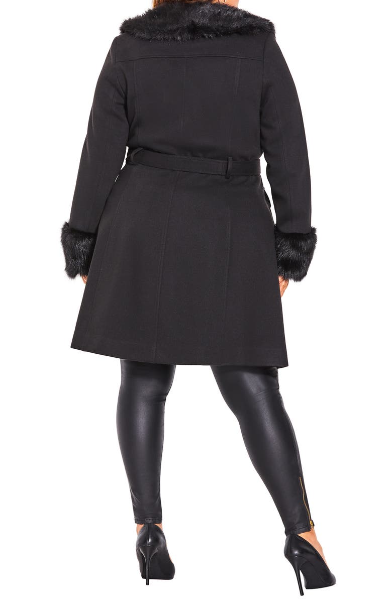 City Chic Make Me Blush Belted Coat with Faux Fur Trim, Alternate, color, 