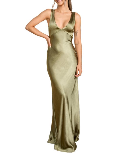 Six Stories Twist Back Satin Bridesmaid Dress In Green