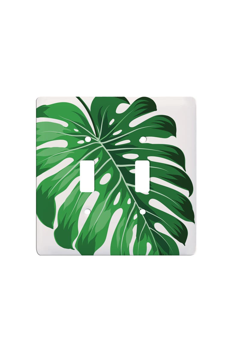 Green Monstera Double Toggle Switchplate, Main, color, White