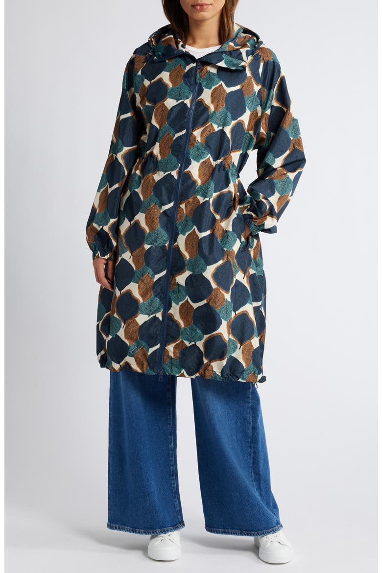 Trina Water Resistant Leaf Print Coat, Alternate, color, MOONLIT OCEAN PRINT