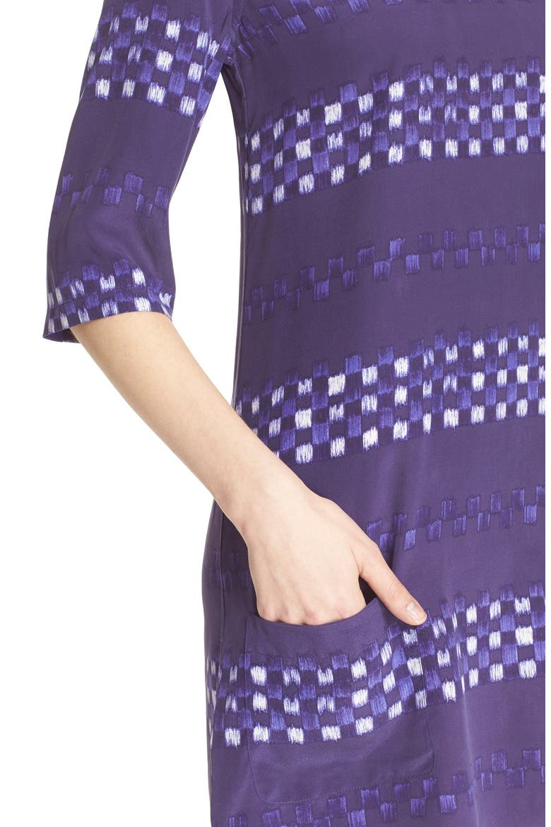'Aubrey' Grid Stripe Silk Shift Dress, Alternate, color, ULTRAMARINE