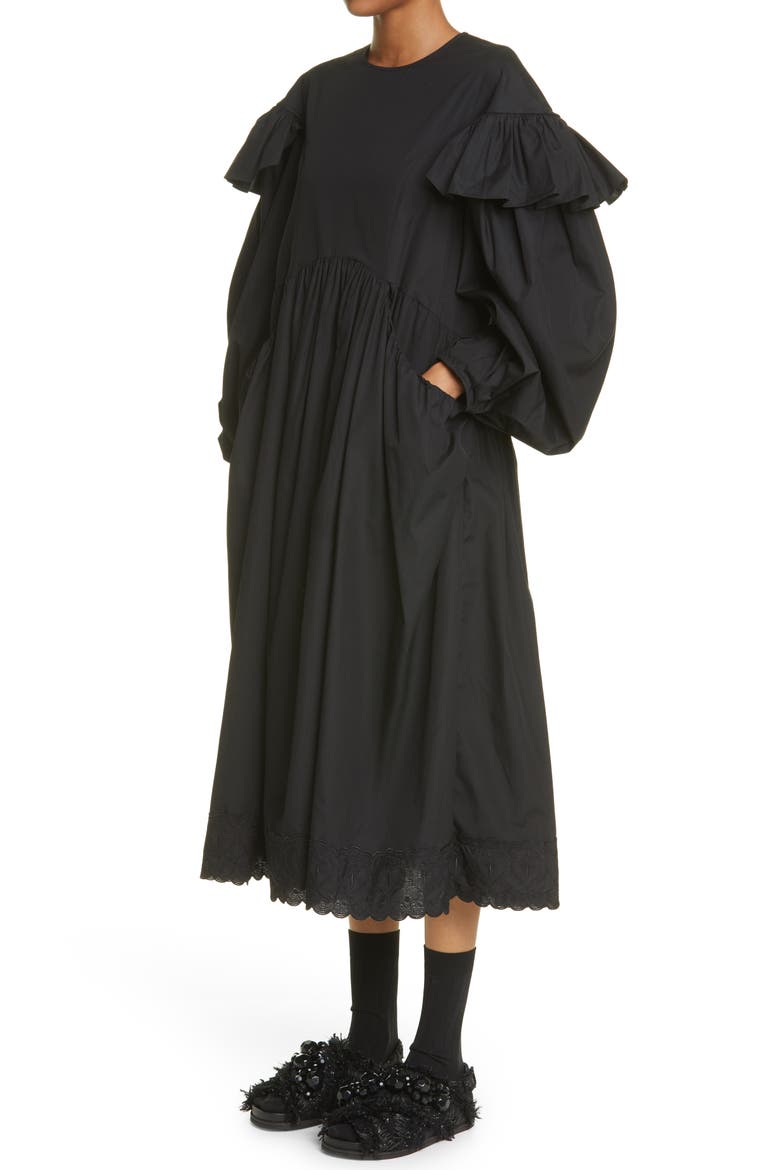 Cotton Poplin Smock Dress, Alternate, color, BLACK/ BLACK