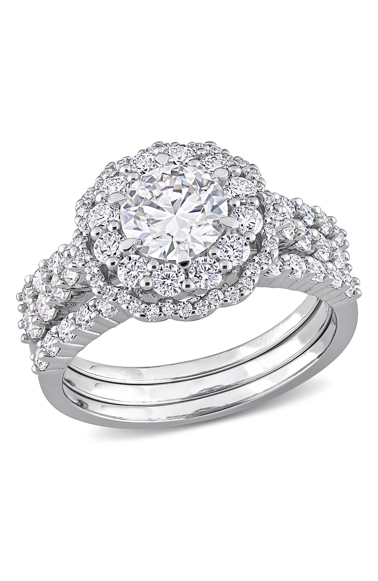 DELMAR Dew Sterling Silver Created Moissanite Halo Ring