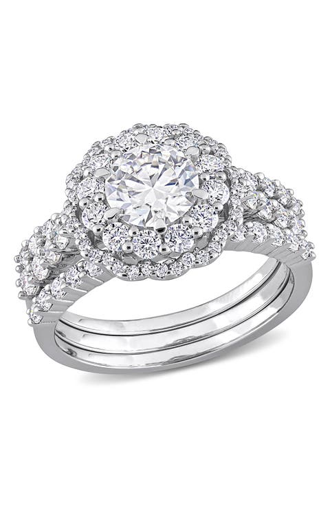 Dew Sterling Silver Created Moissanite Halo Ring