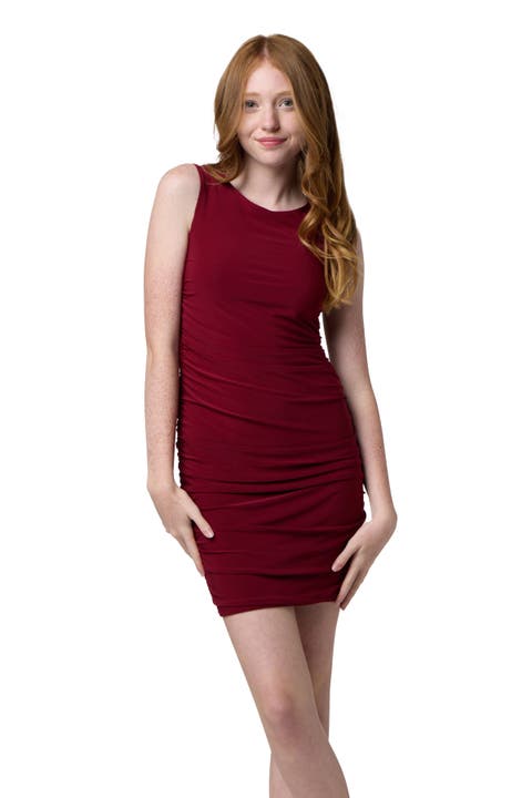 Ruched Fitted Glitter Tank Dress in Longer Length (Big Kid)