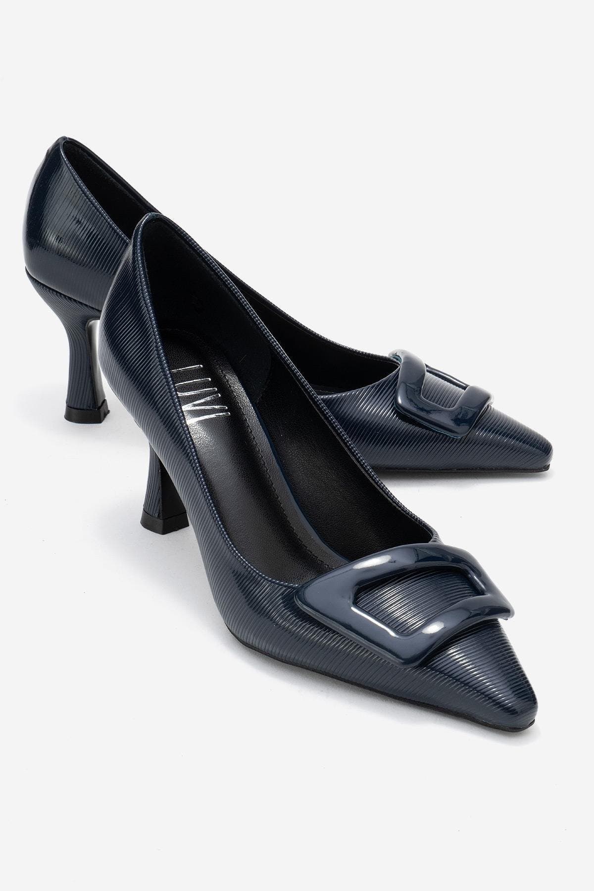 Astra Buckle Pointed Toe Pump, Alternate, color, Navy