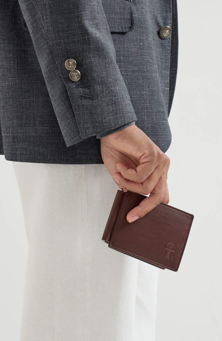 Brunello Cucinelli Calfskin money clip wallet, Alternate, color, Brown