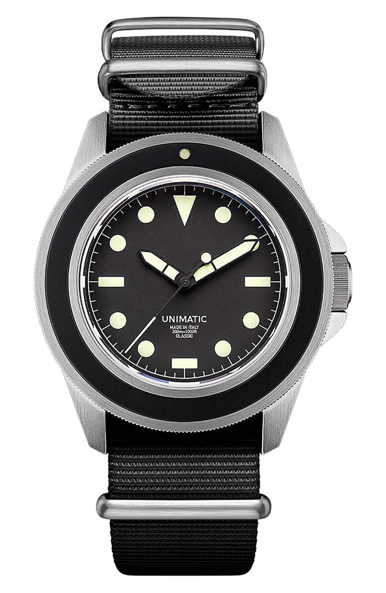 UNIMATIC U1 Classic NATO Strap Watch, 41.5mm, Main, color, Black Steel