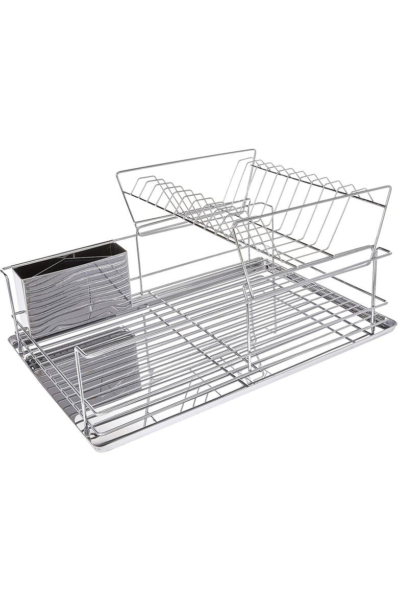15.5 Inch Stainless Iron Shelf Dish Rack, Alternate, color, Silver