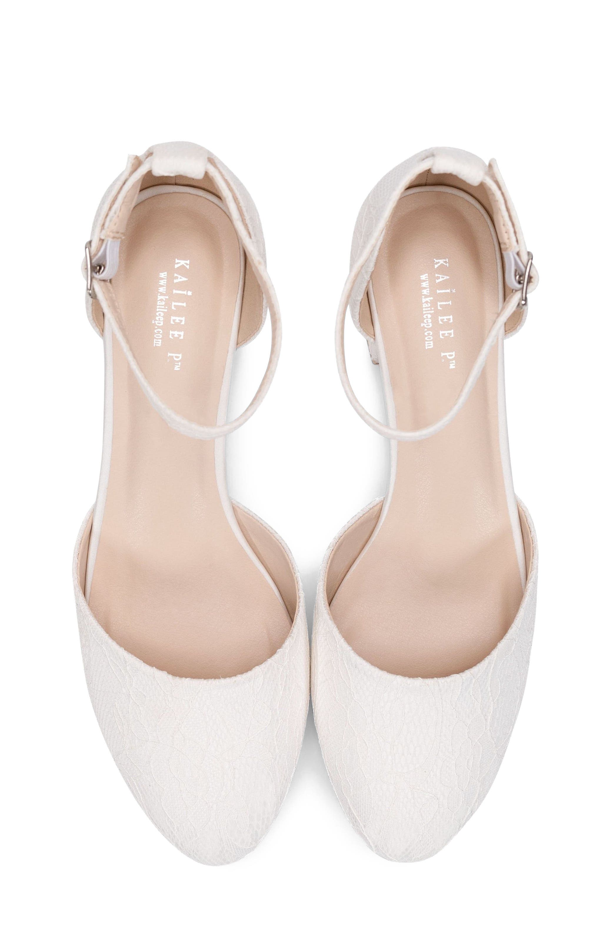 Yvonne Lace Round Toe Low Block Heel, Alternate, color, White