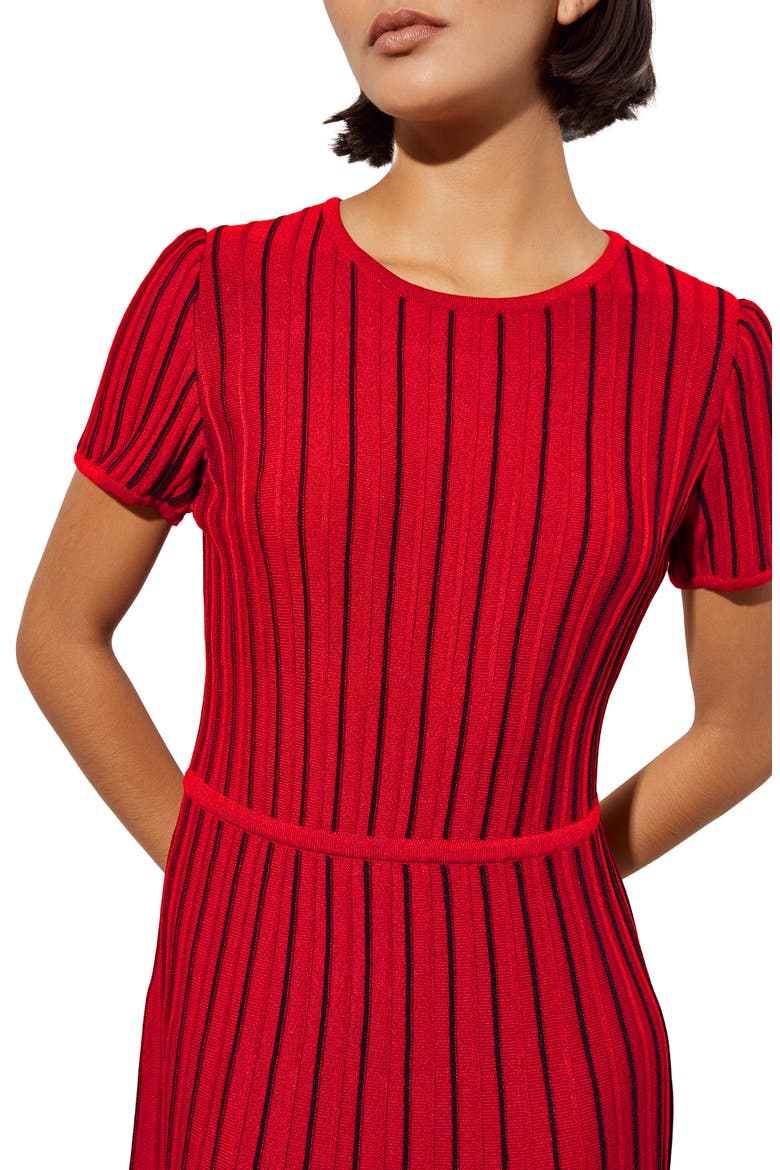 Stripe A-Line Midi Sweater Dress, Alternate, color, GARNET/ BLACK