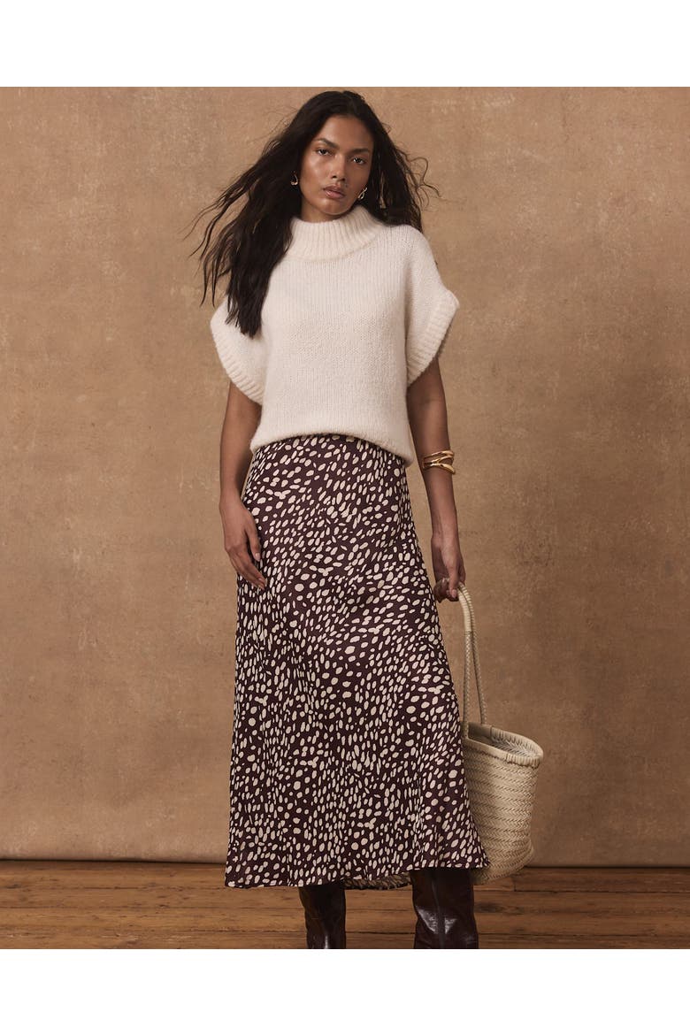 Animal Print Satin Midi Slip Skirt, Alternate, color, Burgundy