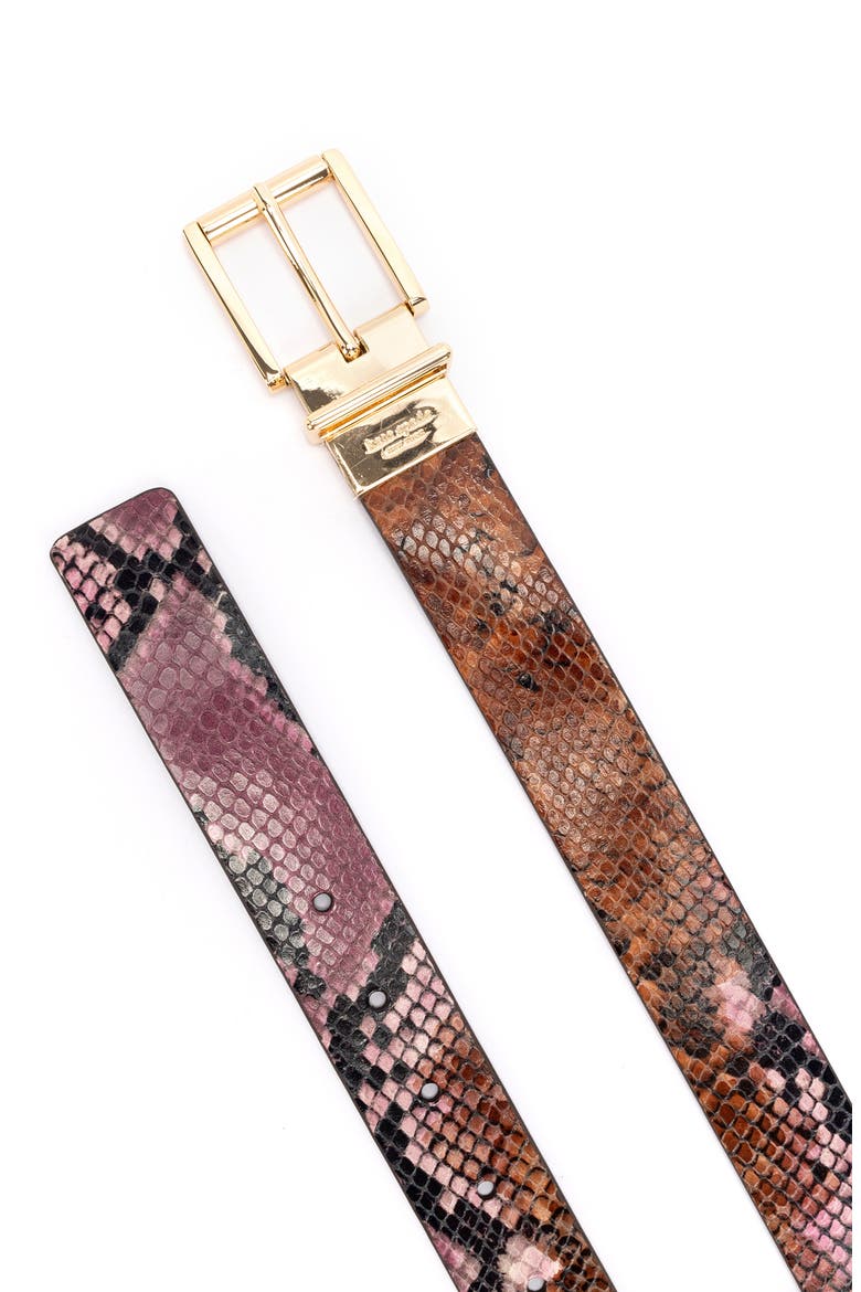 reversible snake embossed belt, Alternate, color, NATURAL / HOT FUDGE