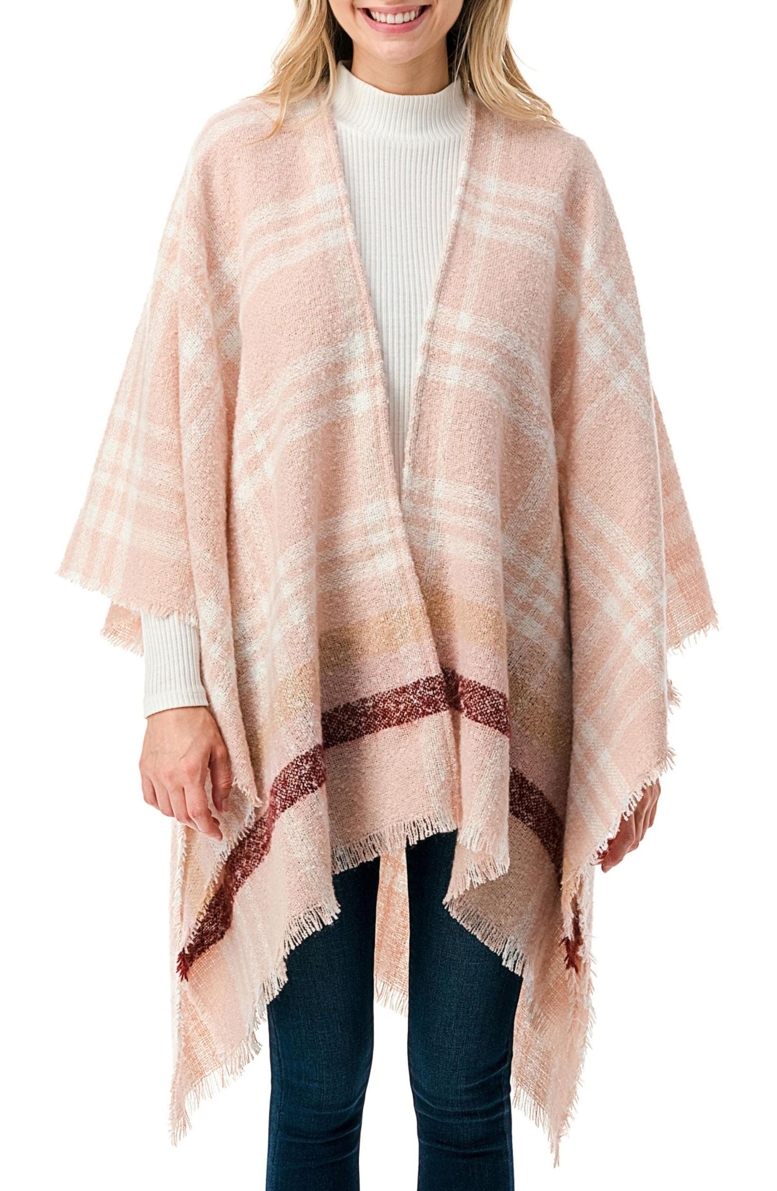 MARCUS ADLER Fringe Plaid Ruana