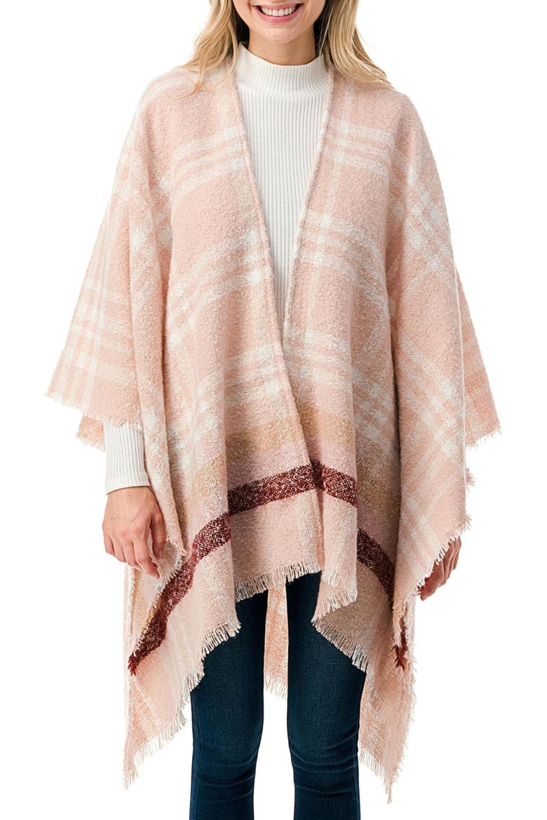 Fringe Plaid Ruana, Main, color, IVORY