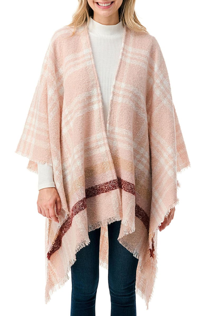 MARCUS ADLER Fringe Plaid Ruana, Main, color, Ivory