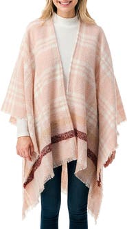 MARCUS ADLER Fringe Plaid Ruana