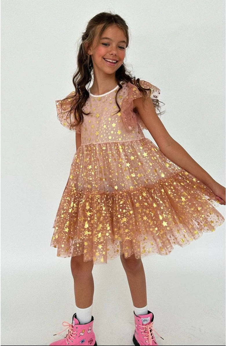 Lola + The Boys Goldie Star Dress, Alternate, color, Gold