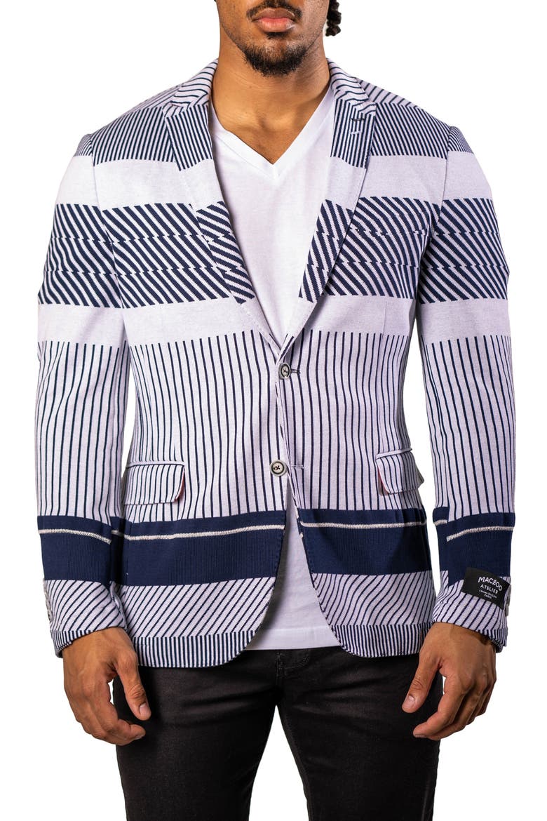 Stripe Unconstructed Knit Blazer, Main, color, BLUE