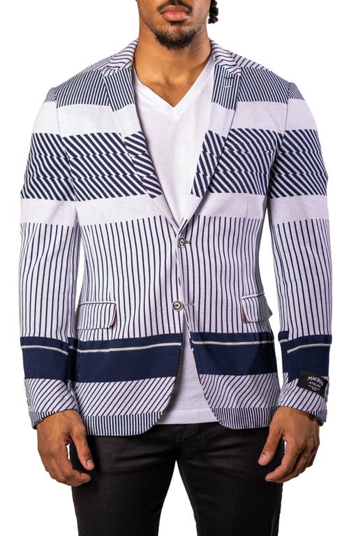 Maceoo Stripe Unconstructed Knit Blazer In Blue