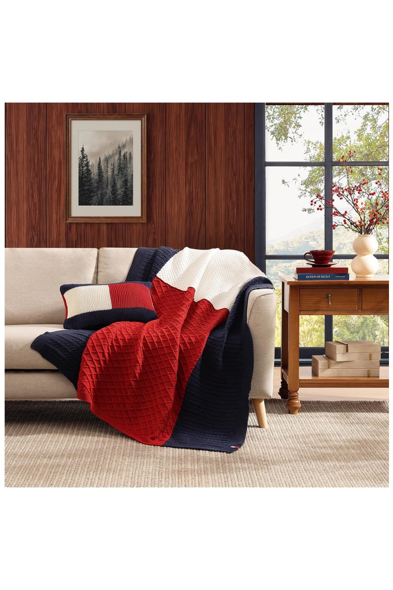 Mixed Knit Flag Throw, Alternate, color, NAVY BLUE/ RED/ WHITE