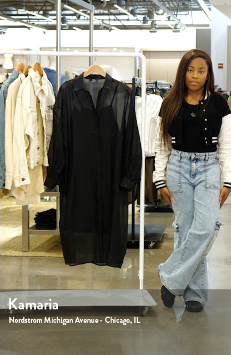 Barely There Long Sleeve Semisheer Shirtdress, sales video thumbnail