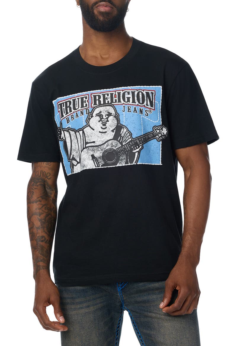 Stitched Block Buddha Graphic T-Shirt, Main, color, JET BLACK