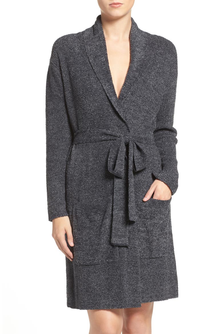 Barefoot Dreams CozyChic Lite® Short Robe, Main, color, BLACK/ GRAPHITE