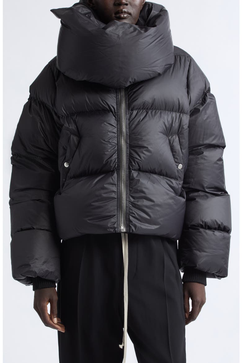 Funnel Neck Cropped Puffer Jacket, Main, color, BLACK